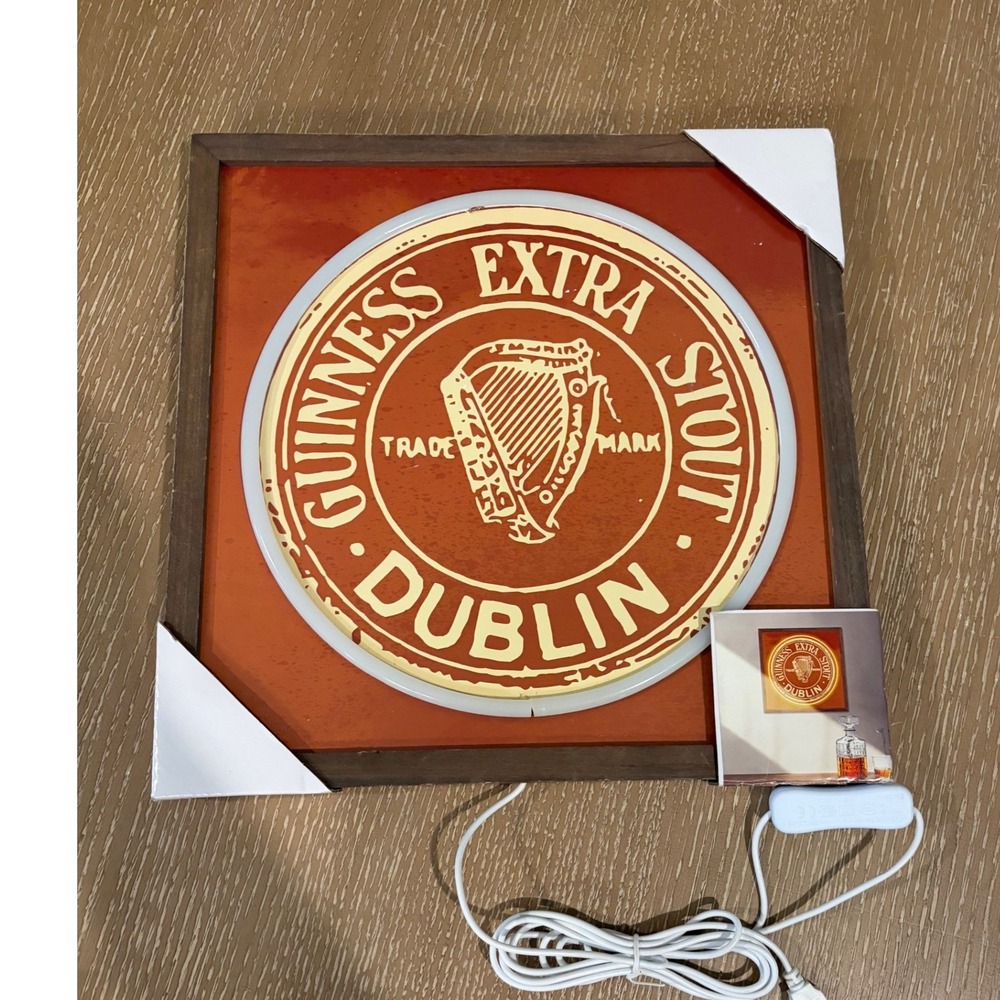 Guinness Extra Stout Dublin 12x12 Lighted LED Wall Sign Bar Pub Decor Wood Frame